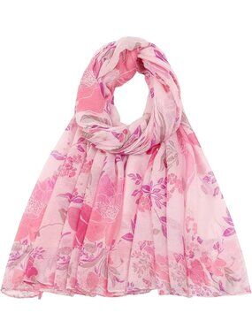 Women's White Pink Cover Hijab Cotton Voile Wrap for Spring Fall Scarf Shawl